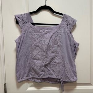Wit & Wisdom Lavender Eyelet Cold-Shoulder Tank with Drawstring